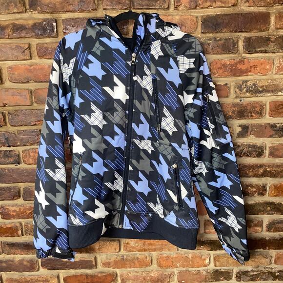 Empyre Black Blue Houndstooth Heavyweight Full Zip-Up Jacket Men's Size Medium - Picture 1 of 7